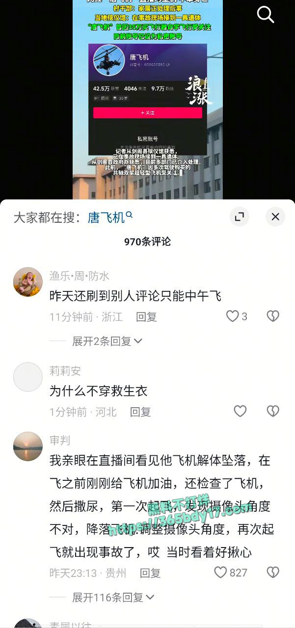 抖音网红唐飞机直播意外坠机身亡 3