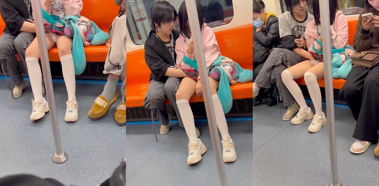 现在的小情侣都这么饥渴的吗? 在上海地铁7号线上就直接公然抠上逼了 这么多人还在呢