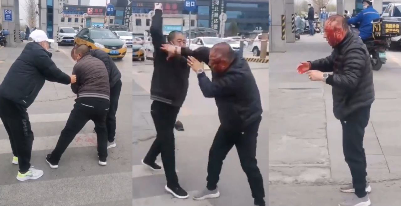 河北燕达医院门口 出租车司机竟然当街行凶 用螺丝刀捅刺网约车司机头部 扎了很多血窟窿
