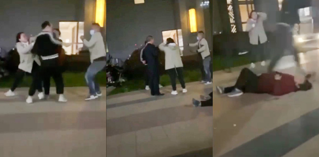 某小区楼下持刀杀人现场 白衣女人一句同归于尽激怒行凶者 一对三丝毫不怂