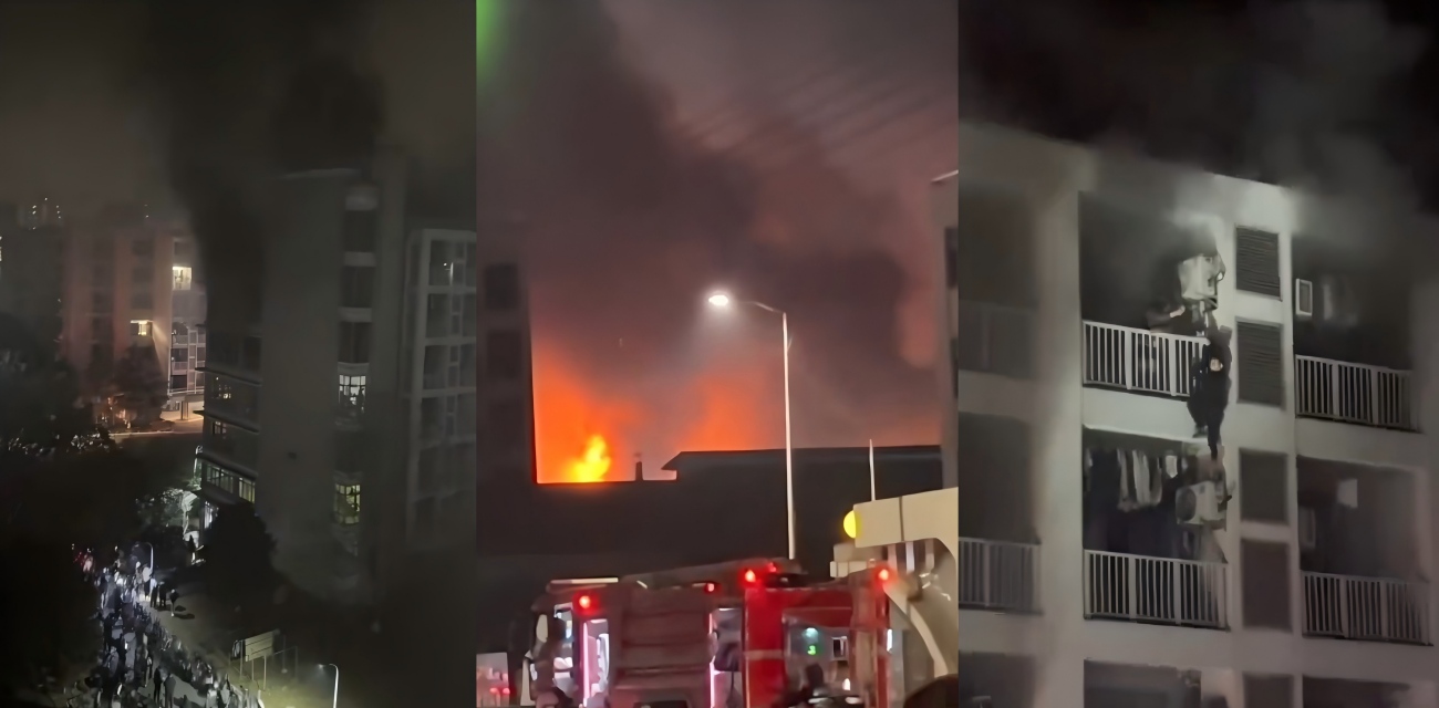 浙江财经大学宿舍凌晨起火 黑衣学生惊险翻阳台逃生 浓烟滚滚画面曝光