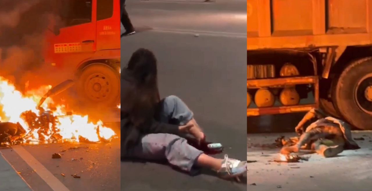 两对女骑士国道发成车祸 两小伙伴葬身火海 一女子的腿拦腰截断 血腥无比