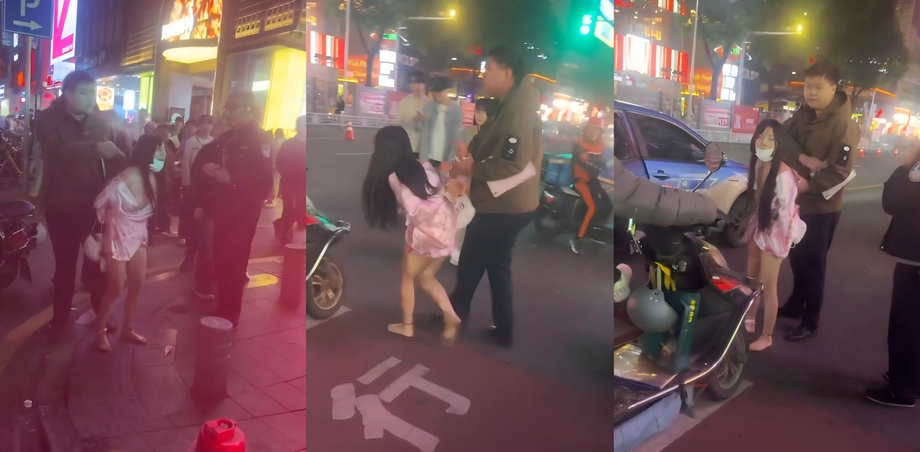 长沙解放西女子 当街裸露上身全程曝光 被警察直接带走 太疯狂了