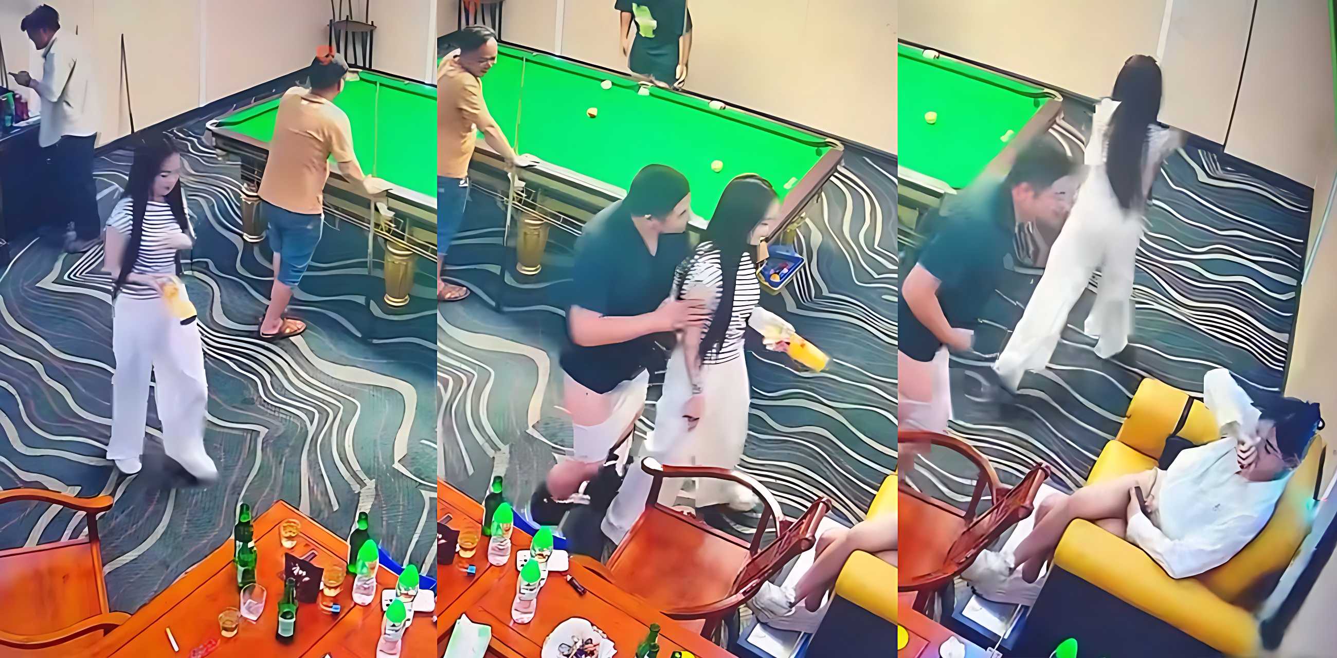 海口台球厅2v5监控一手原视频流出 醉汉当众遛鸟吓跑两妹子全程尴尬