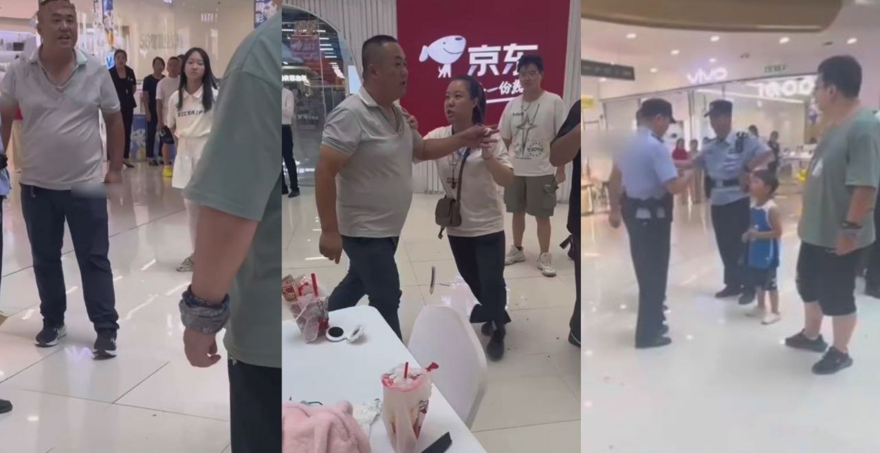 甘肃酒泉某商场 一肥猪男子光天化日之下暴打coser 工作人员进行劝阻也被一并掌捆 ！