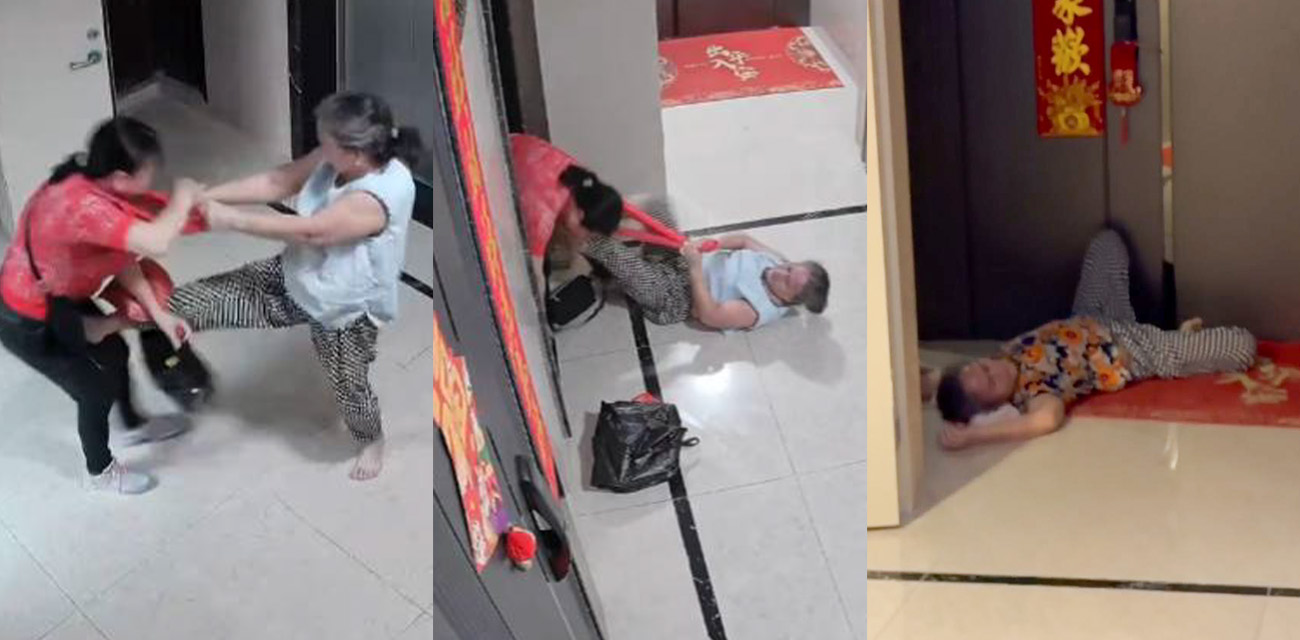 广东汕头阳光水岸精神病打人事件 一套军体拳将邻居打成猪头 现场监控流出