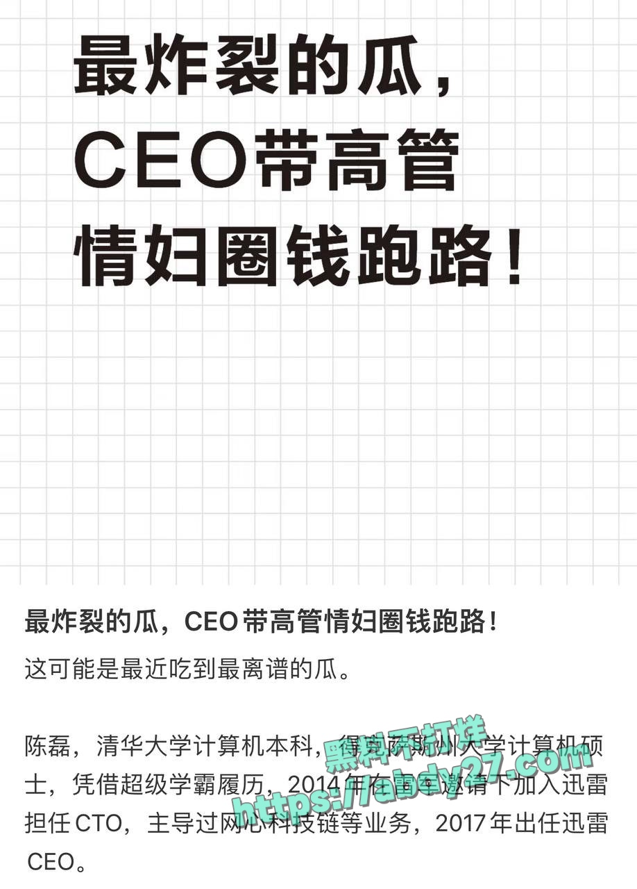迅雷前CEO陈磊带情人董鳕卷款跑路 2