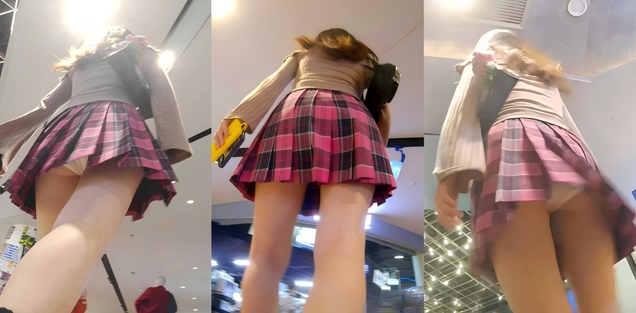 商场偷拍超辣JK妹妹 红百褶裙泡泡袜 短裙走光抄底福利太诱人