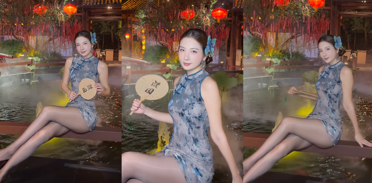 推特古风女神苒溪旗袍肉丝高跟完美腿型 玉足特写挑逗撩到腿软