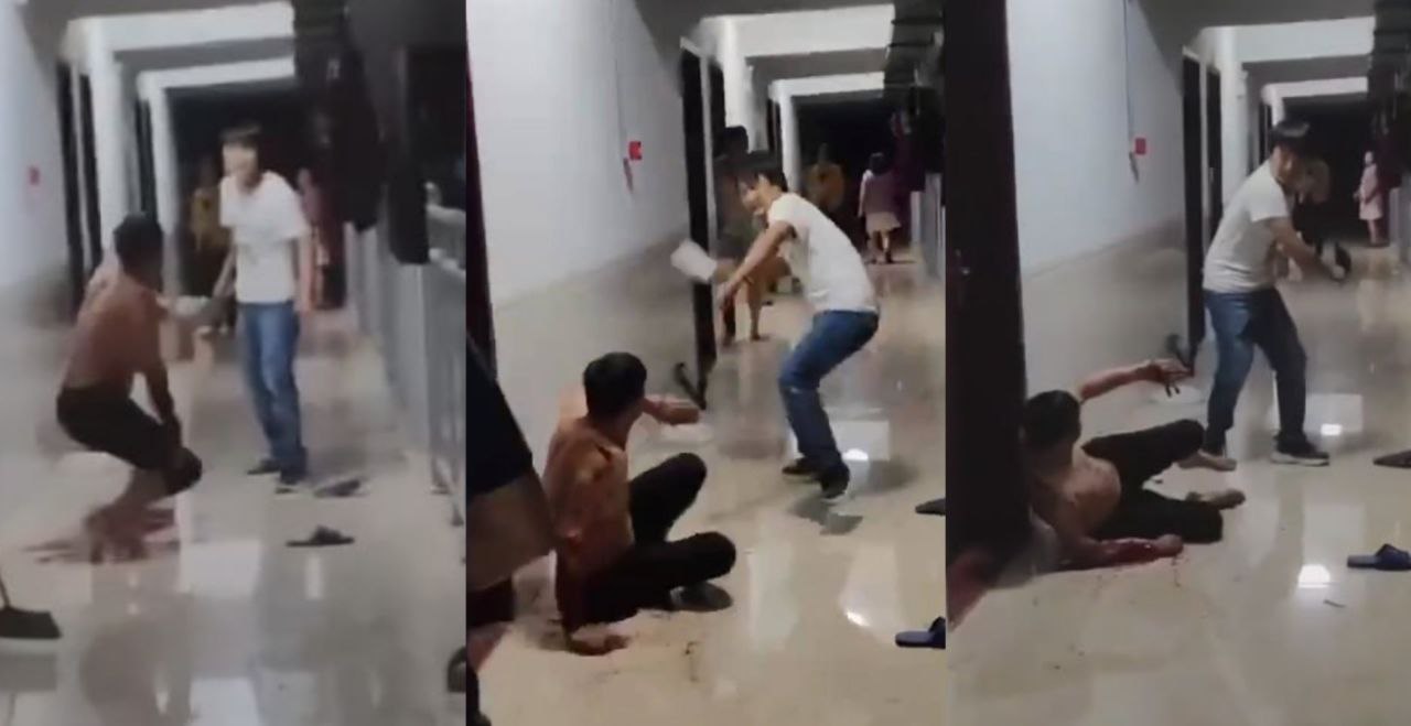胆小勿看 某工厂宿舍男子手持菜刀 刀刀往对方脸上砍 手耷拉下来都被砍断了