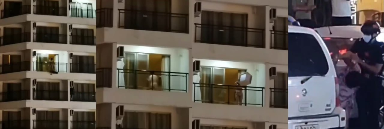 海南三亚 一女子在在江南百悦商务大酒店 脱光衣服高空抛物