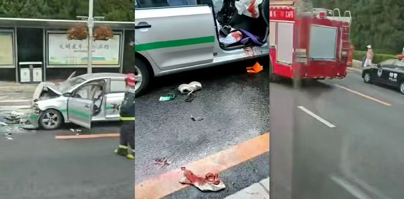 辽宁大连出租车追尾公交车 致使多位无辜路人受伤 现场多角度惨烈画面流出