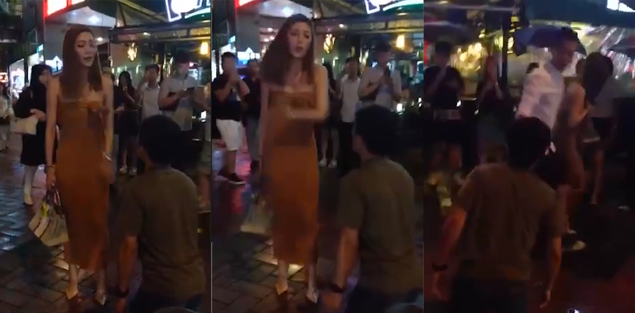 卑微舔狗在大街上当众给小姐姐认错 被喷的体无完肤 舔狗情急之下把小姐姐抹胸裙拽下来 美乳完美显露！