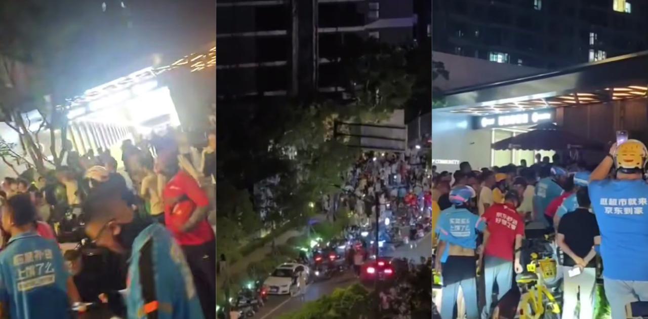 上海浦东临港200外卖骑手堵小区抗议新规 围警车逼警察放人 物业深夜妥协取消禁入规定