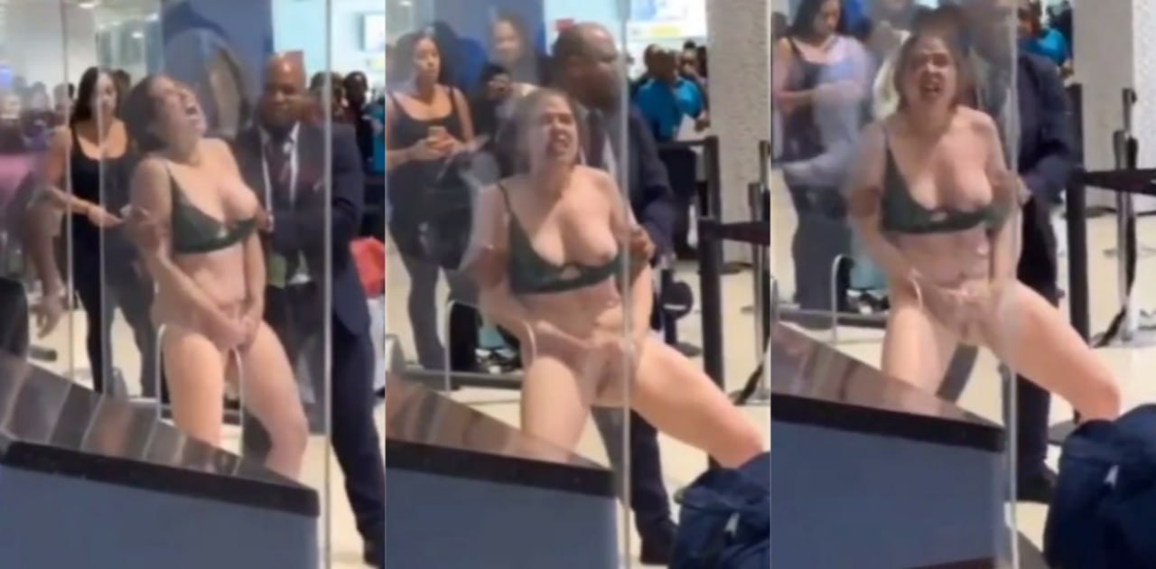 亚米加机场惊现白人裸女 见人就脱别人裤子要求马上性交 并且当众掰逼大喊“fuck me”!