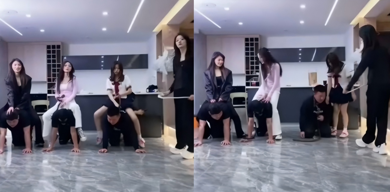 男人当狗成坐骑 遛狗骑狗直播笑疯了 慢的还得挨耳光