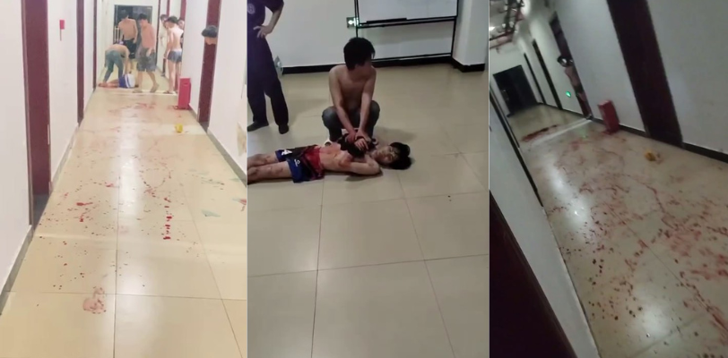 贵州省都匀市职业技术学院 舍友纠纷刀仔持刀砍杀男同学 鲜血洒满整个走廊