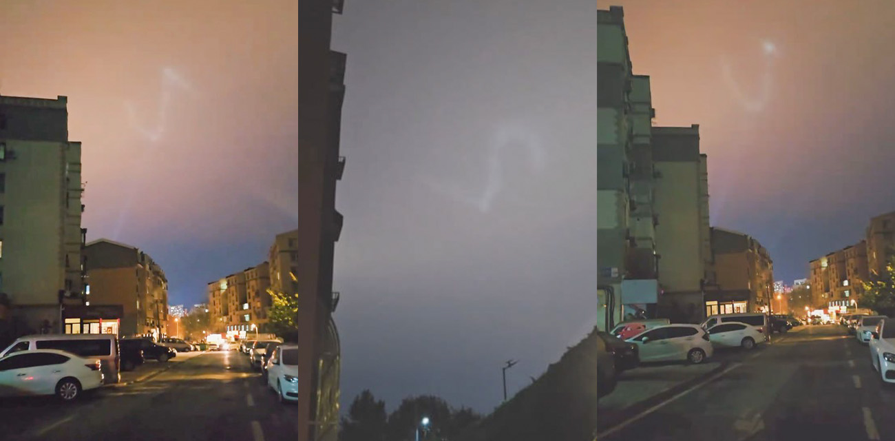 最近网上很火的大连UFO事件 一排发光物体不断在空中盘旋变幻 多角度实拍记录