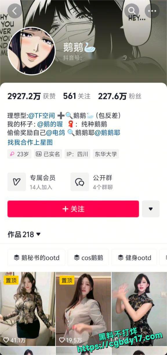 抖音230万粉丝大网红鹅鹅