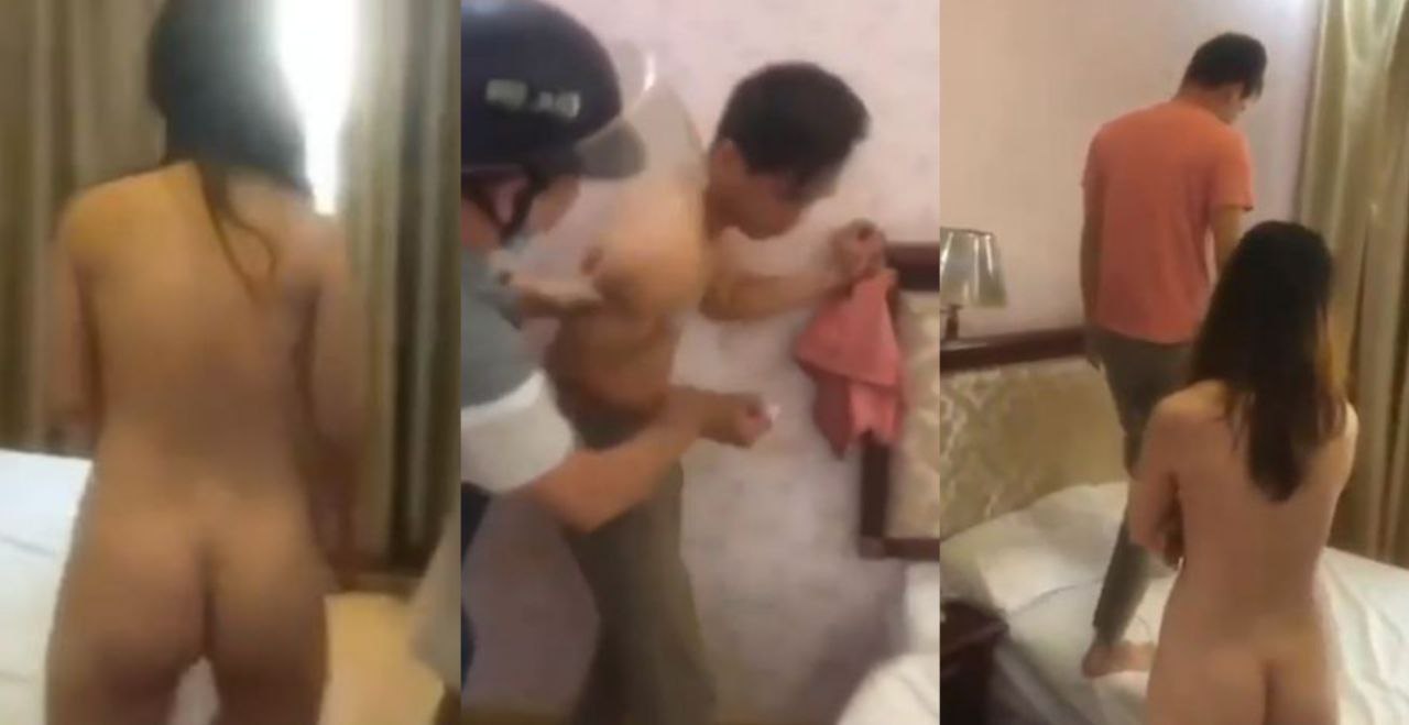 广东已婚少妇宾馆偷情被抓现场 奸夫淫妇全身赤裸正在激烈做爱 被原配破门而入