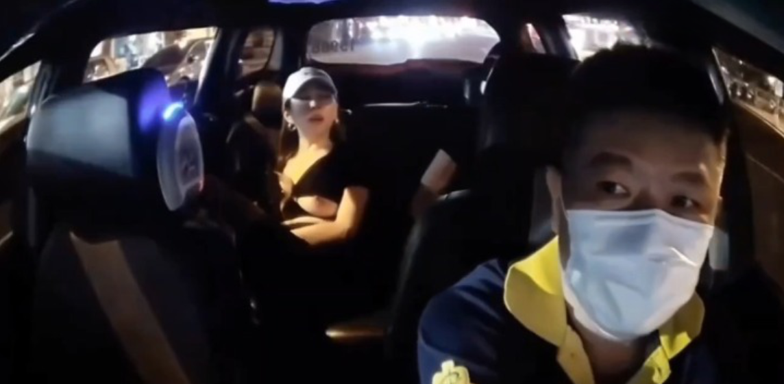 台湾豪乳妹子夜场醉酒后打的！露着奶子聊天！行车记录仪曝光后引起网友热议！