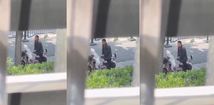 奇葩男子欲望强大尾随女子不成却掏出大屌猛操其电瓶车 必须给他挂上一个牛人称号！