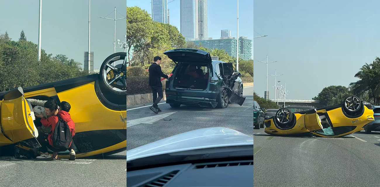 行车记录仪实拍黄色法拉利罗马超速失控 撞SUV后连滚数圈惨烈翻车56秒触目惊心