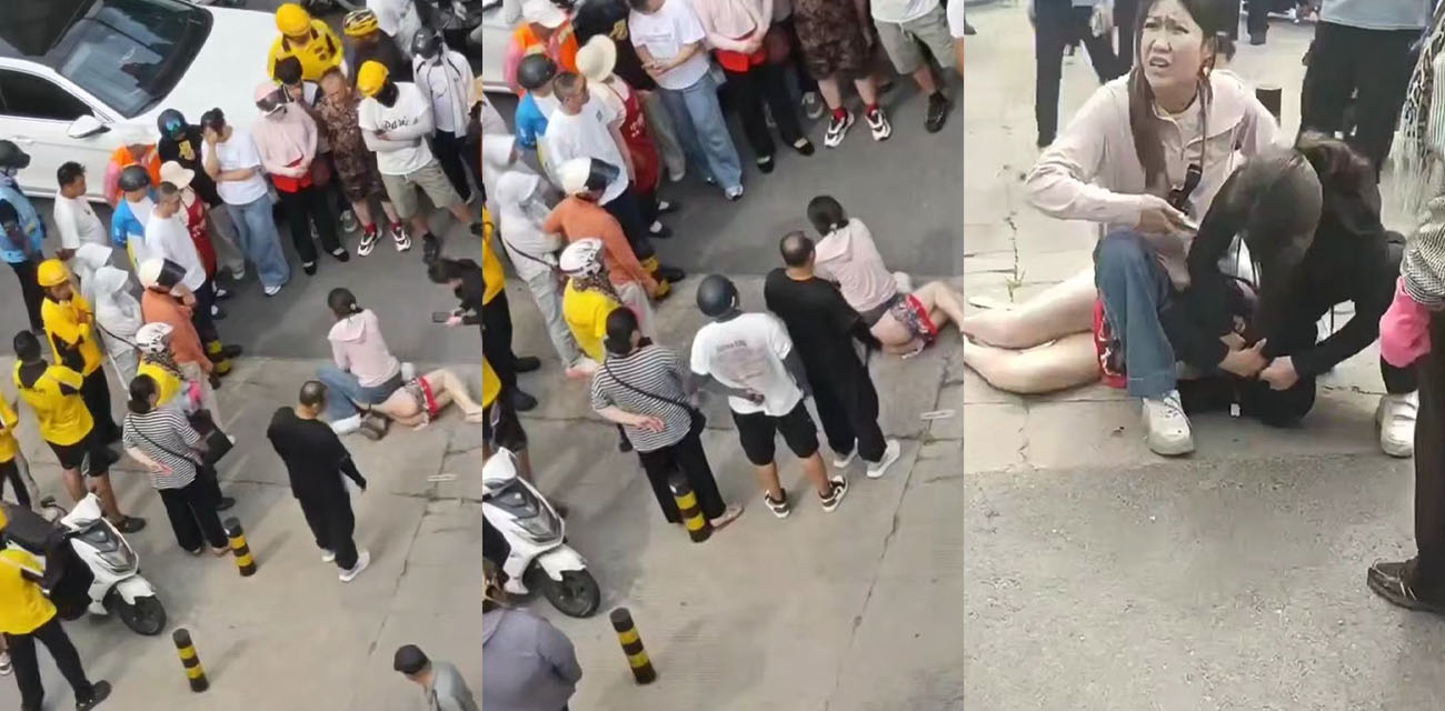 江苏连云港巨龙路捉奸现场视频 原配当街扒掉小三衣服 随后将其坐在身下控诉