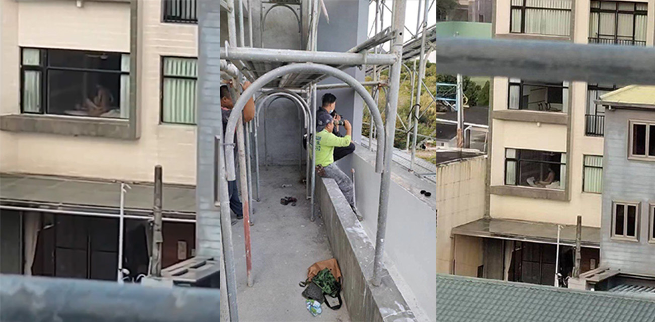 直播造娃现场，工地对面的居民楼一对夫妻啪啪啪不拉窗帘，急得大哥望远镜都拿出来了