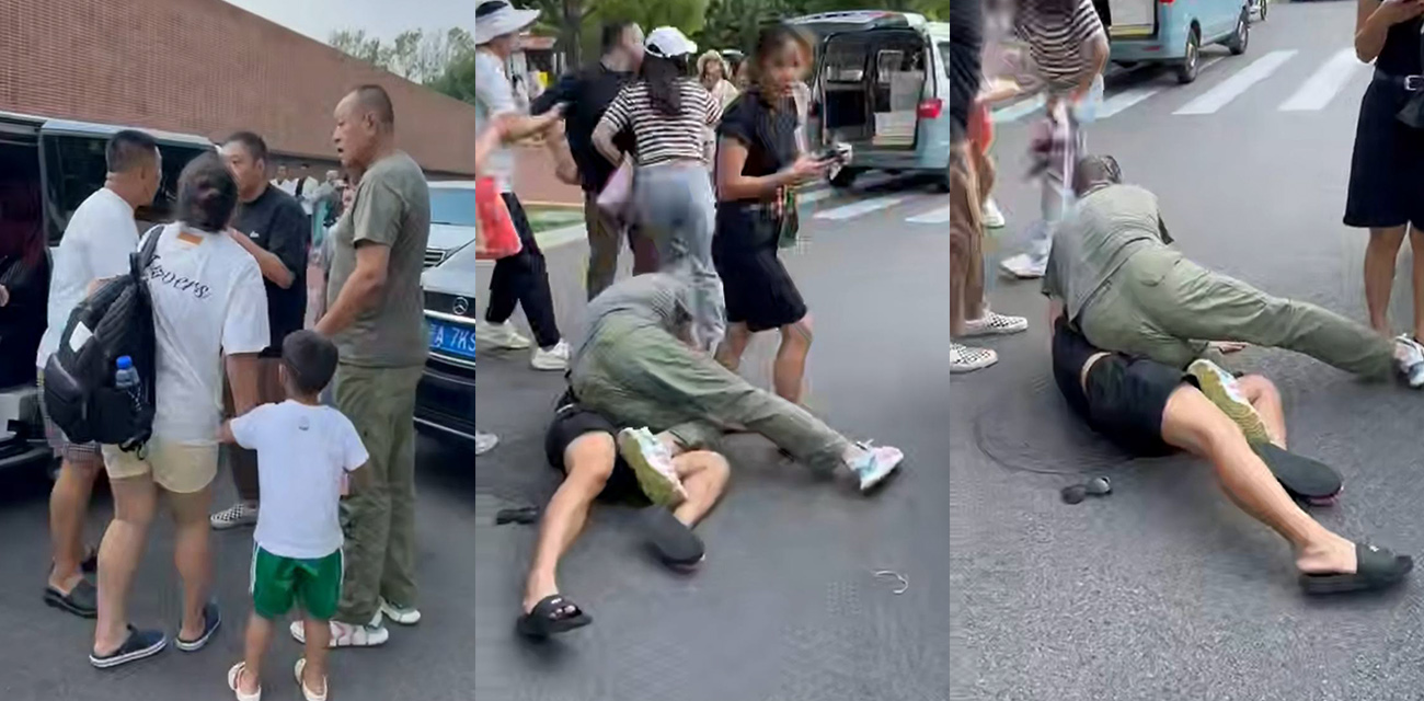 真实路怒症发作现场 两家人开车发生口角 骂人小情侣被对方摁在地上摩擦满脸是血