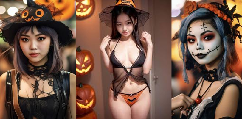 搞怪疯狂的万圣节 女神们把自己打扮成鬼怪的样子 开心的去要糖果 万圣节女神合集