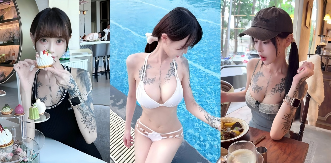 6.3万粉丝纹身网美自拍 餐厅秀颜值 理发店大奶抢镜 私密画面直接骑男人身上