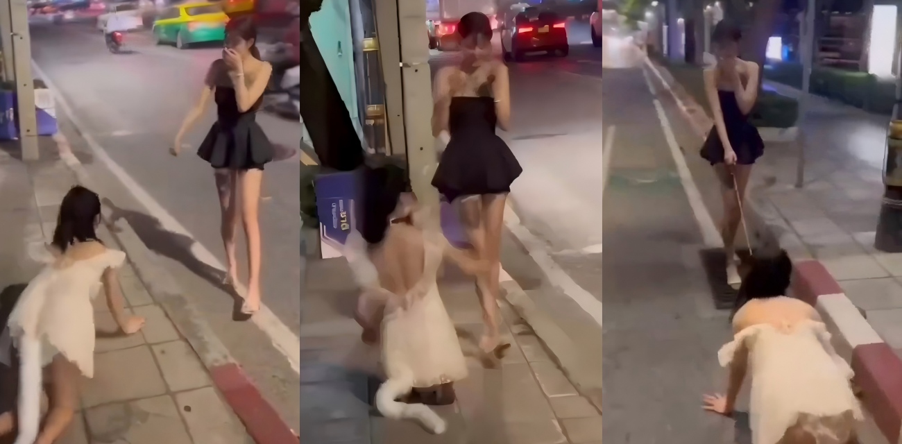 广东街头小仙女夜爬 粉红尾巴摇不停 主人皮绳拽着走 太辣眼