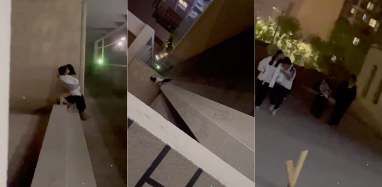 郑州某职校情侣在天台做爱遭偷拍，墙角下的爱情是“甜美的”