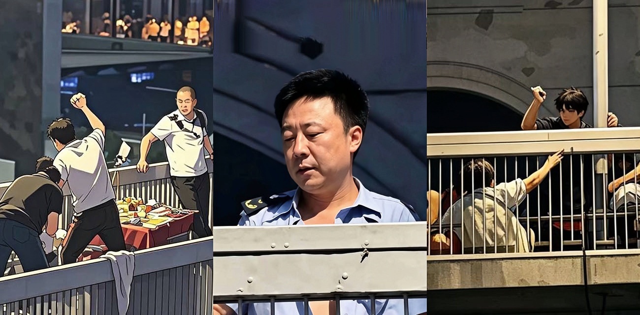 武汉黄鹤楼天桥城管赤膊猛踹小贩 金属物砸头 身为执法者何故 向群众大打出手施以酷刑