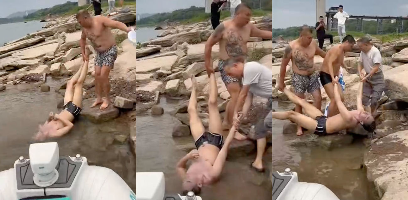深圳较场尾一男子潜水淹死 被当地热心群众打捞上岸 现场画面曝光