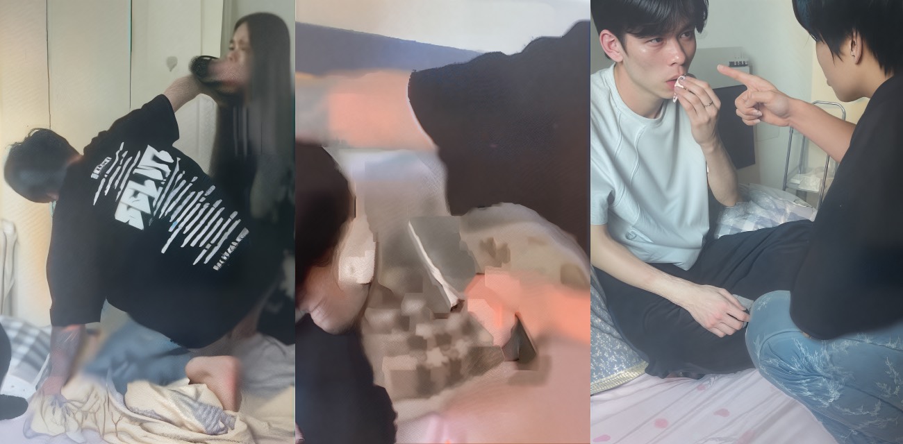 黑衣纹身精神小伙菜刀捉奸 白衣男满嘴血哭喝多了 男友现场质问天天喝到床上