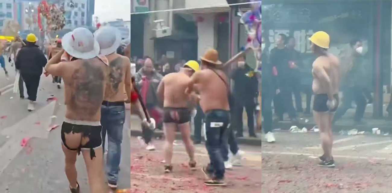 贵州德江正月十五炸龙现场 男子用命在舞 鞭炮狂轰 硝烟中难睁眼 裤子开花