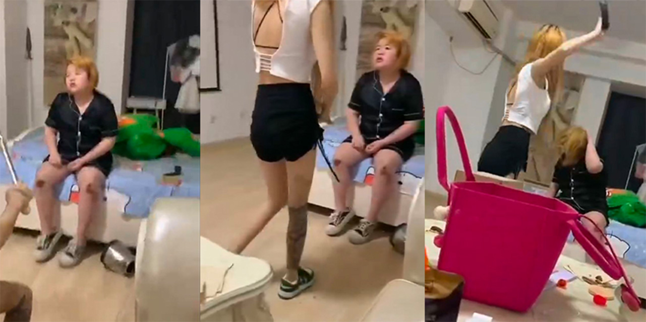 精神小妹霸凌记 黄毛小胖妹不知为何惹大姐头生气了 被招招不离头的重击