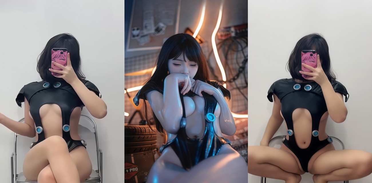 推特福利姬Bangni邦尼最新大尺度写真 黑色皮衣开洞紧身装 椅子上摆拍