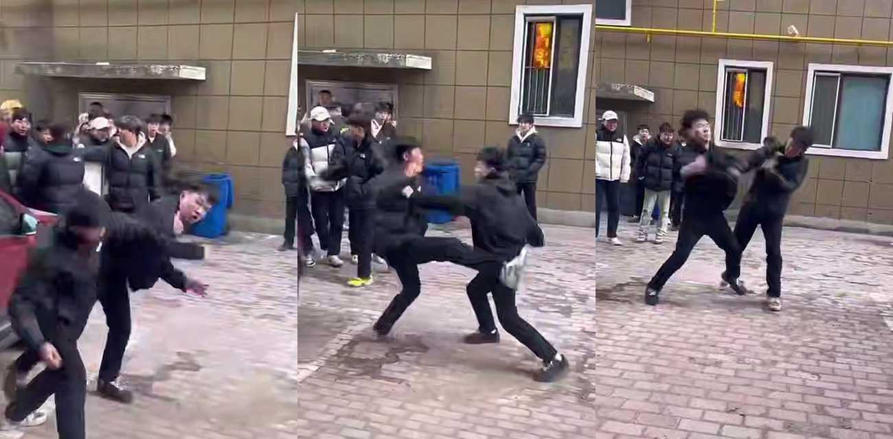 山东精神小伙单挑变群殴 被踢倒地疯狂爆头 视频虽短冲击力极强 实拍