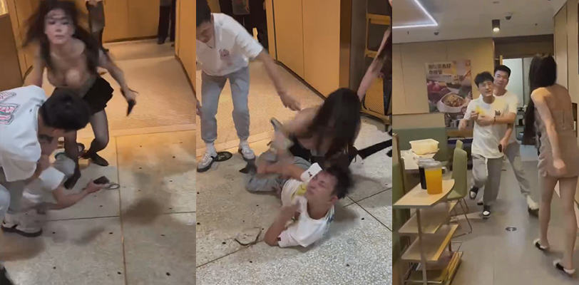 长沙海底捞惊现暴力互殴事件 G罩杯巨乳伪娘暴打香港装逼男 打女人不好问题还打不过