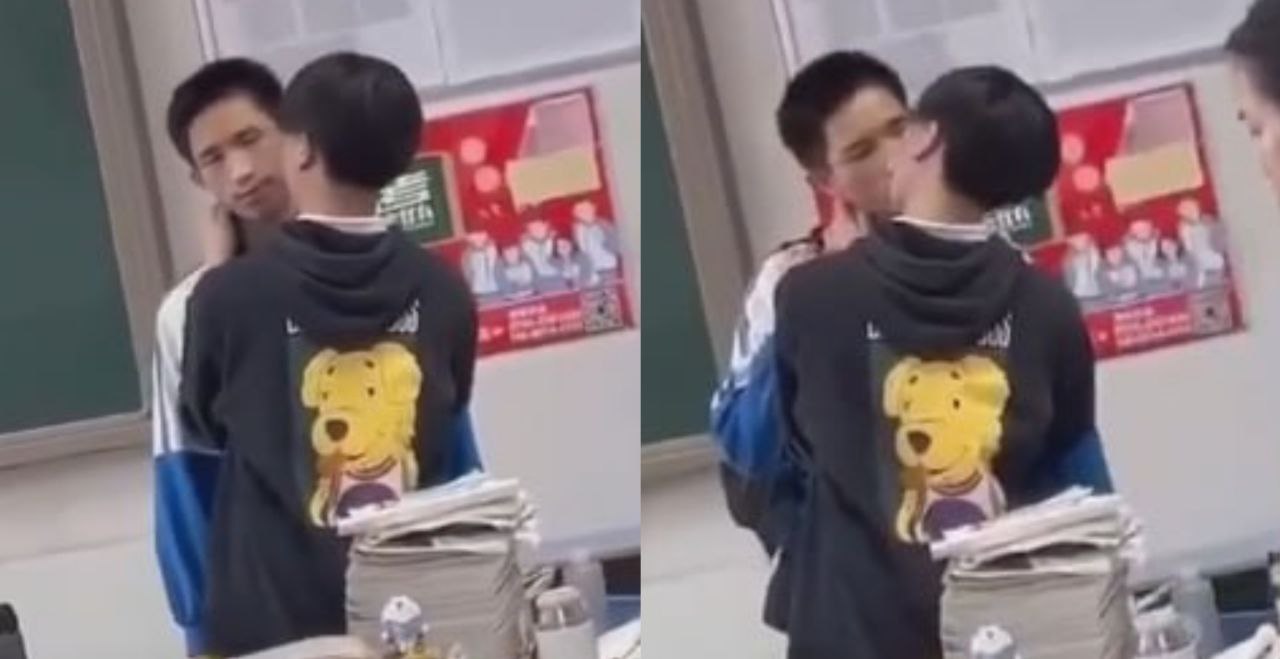 现在学校接受程度都这么高了吗？高中生在教室内当着众人的面搞男同接吻！