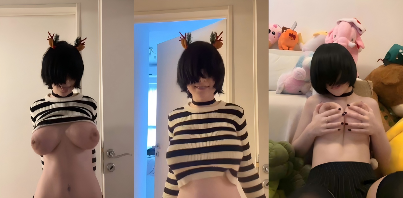 OF知名欧美巨乳福利姬Nicole Pony 镜前假屌后入自慰 天生的乳交神器