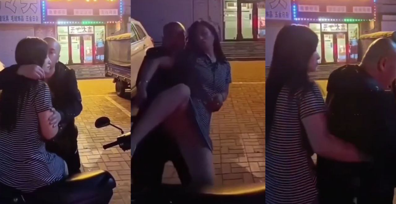 中国好男人的榜样！在宾馆门口接上了一天班的老婆 老婆的腿走路都难需要老公帮扶！