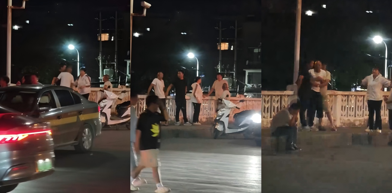 云南大理街头 老公抓出轨暴打情夫 还动手打老婆 场面一度失控