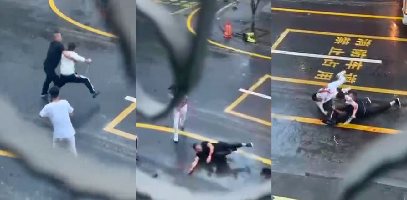 某地惊现三男子当街互相砍杀 刀刀到肉隔着屏幕感觉都疼 鲜血把马路都染红了