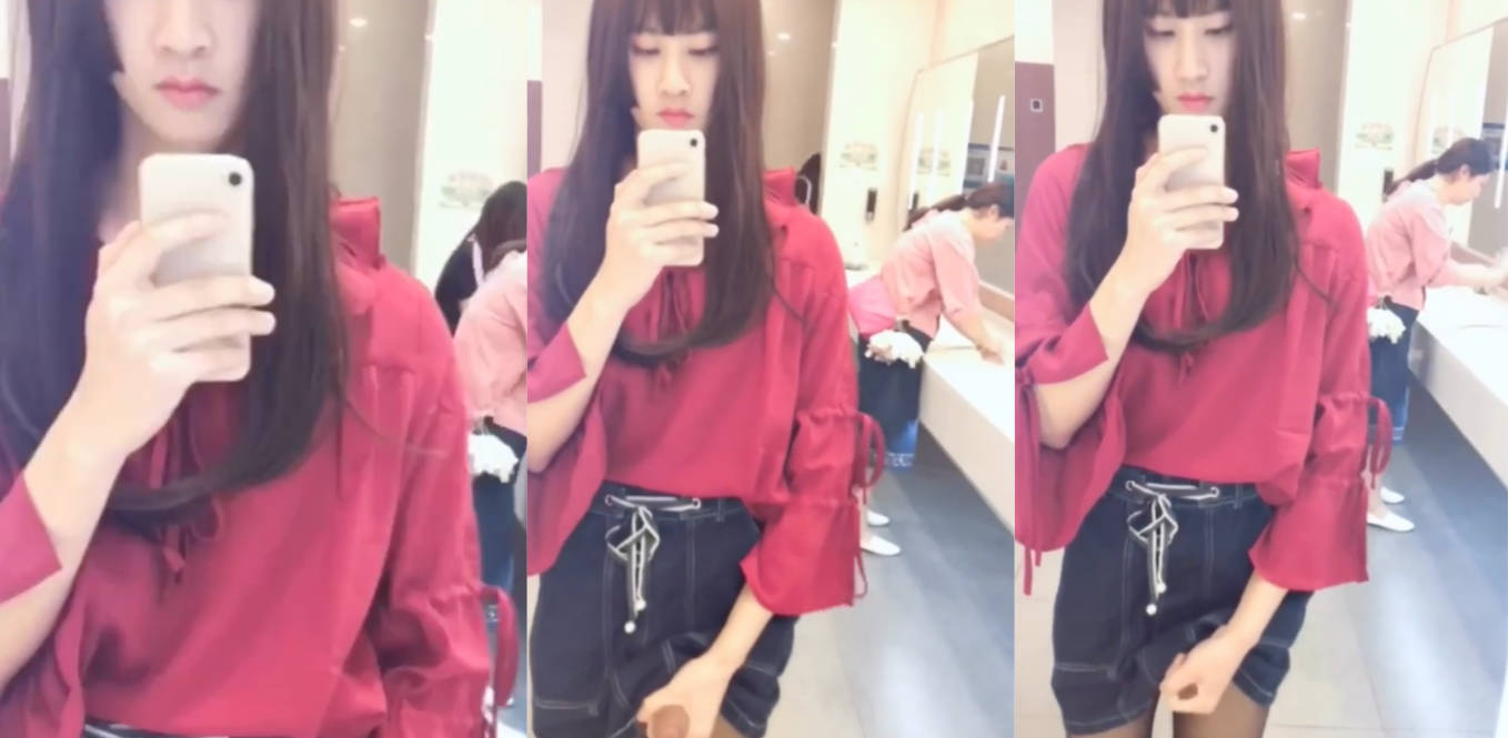TS在女厕所对着镜子打飞机 该说不说是真的刺激