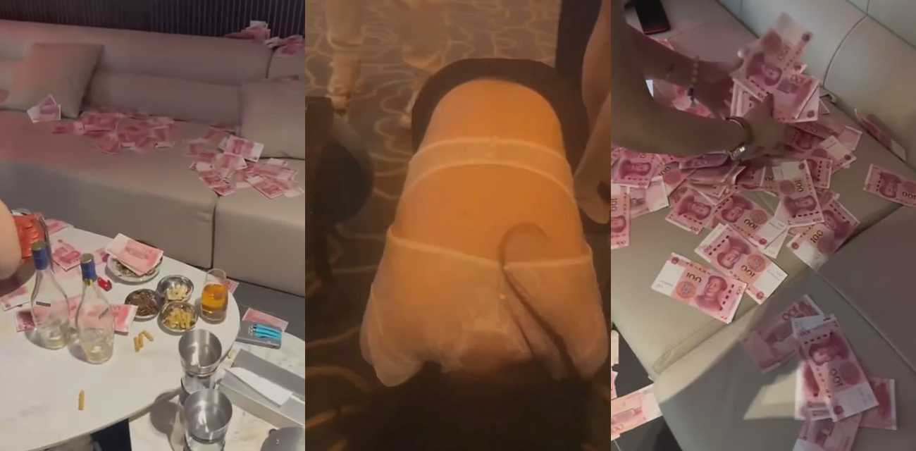 KTV公主当众给土豪下跪磕头 求大哥照顾 结果老板开心后直接撒钞票