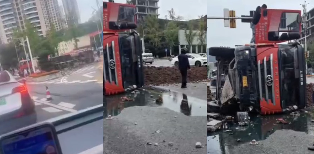 重庆巴南李家坨渣土车侧翻压死外卖小哥 巨型渣土倾覆埋人现场血肉模糊 路人惊魂交通隐患曝光